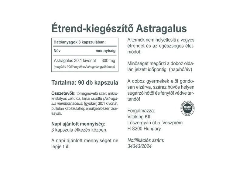 Vitaking Astragalus kivonat 100mg 90db