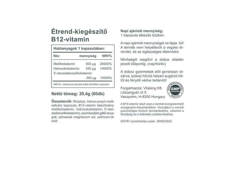 Vitaking B-12 vitamin 1000mcg 60db