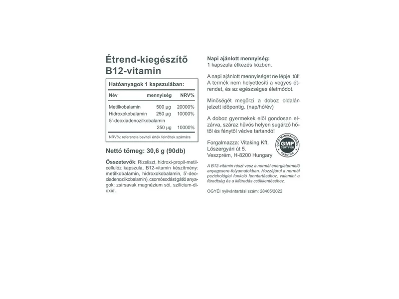 Vitaking B-12 vitamin 1000mcg 90db