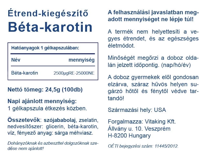 VK Beta-Carotine 100db 15mg