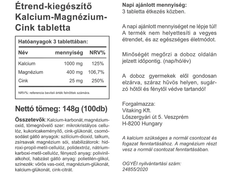 VK Cal-Mag+Cink tabletta 100db