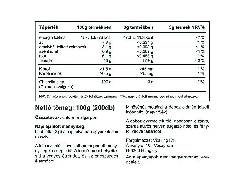 VK Chlorella kék zöld alga 200db 500mg