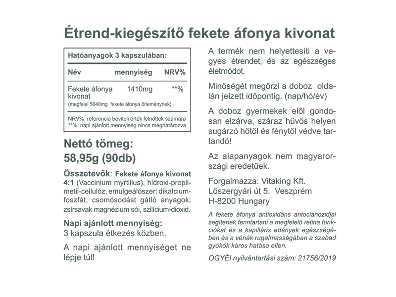 Vitaking Fekete áfonya 470 mg 90 db