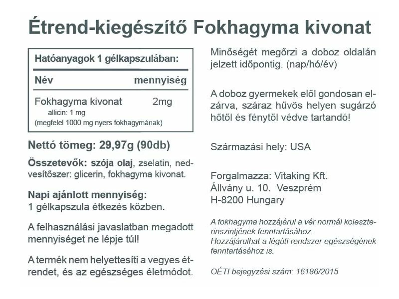 VK Fokhagymaolaj kapszula 90db 1000mg