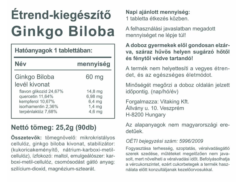 VK Ginkgo Biloba 60 mg 90 db