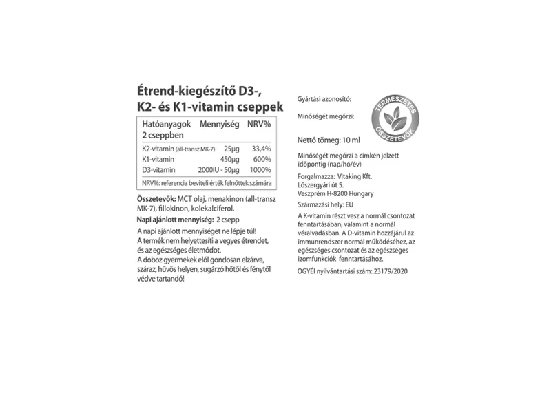 Vitaking D3+K2+K1 vitamin csepp 10ml