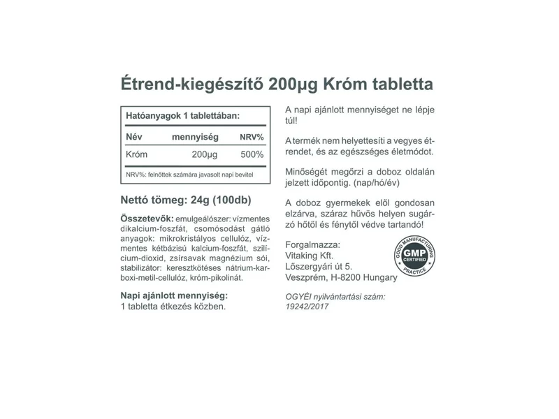 Vitaking Króm pikolinát 100 db