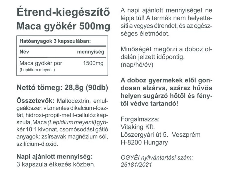 Vitaking Maca gyökér 500 mg kapszula 90 db