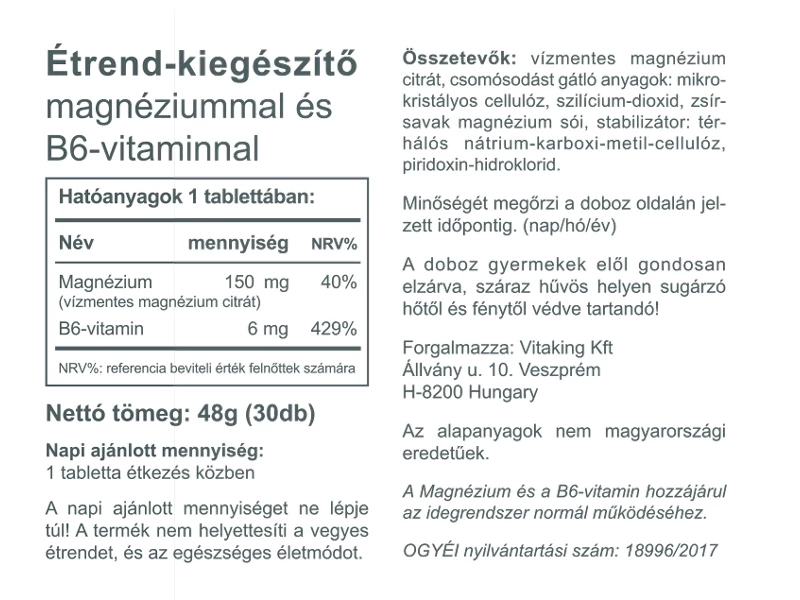 VK Magnesium Citrate 150mg + B6 30db