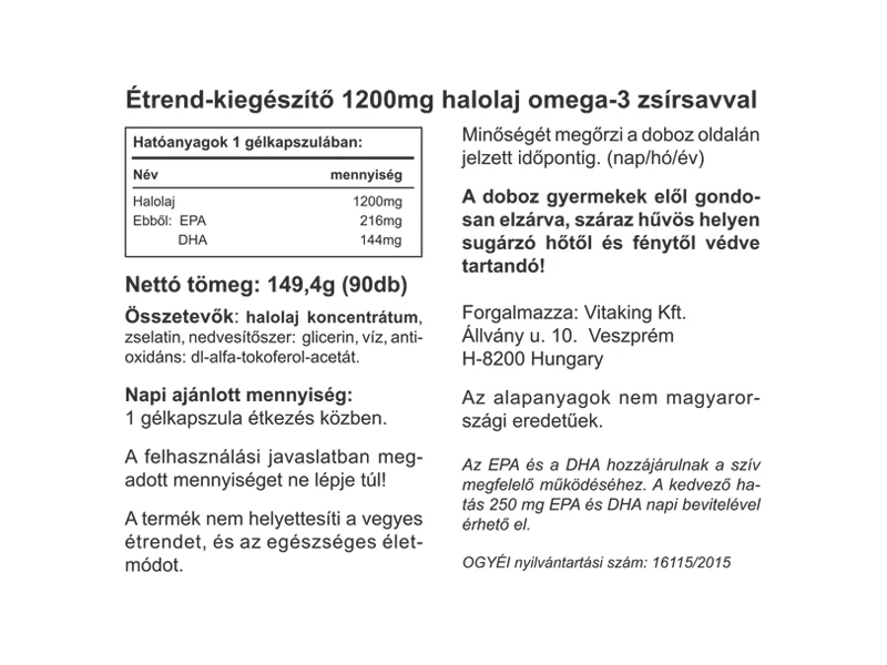 VK Omega-3 1200mg 90db EPA216/DHA144