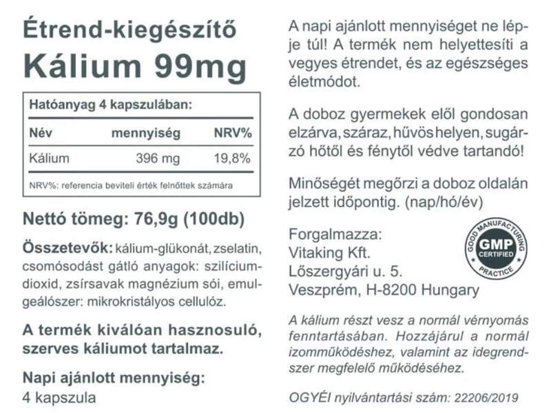 VK Kálium Potassium 100db
