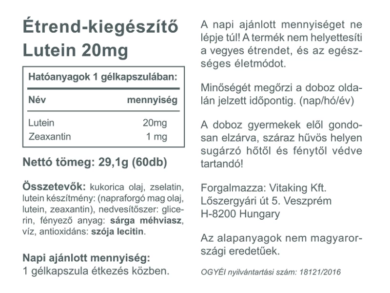 VK Lutein 20 mg 60X