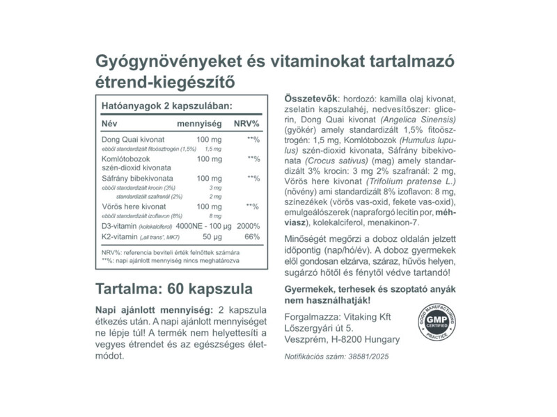 Vitaking Gyógynövény Komplex 50+ Nőknek 60db