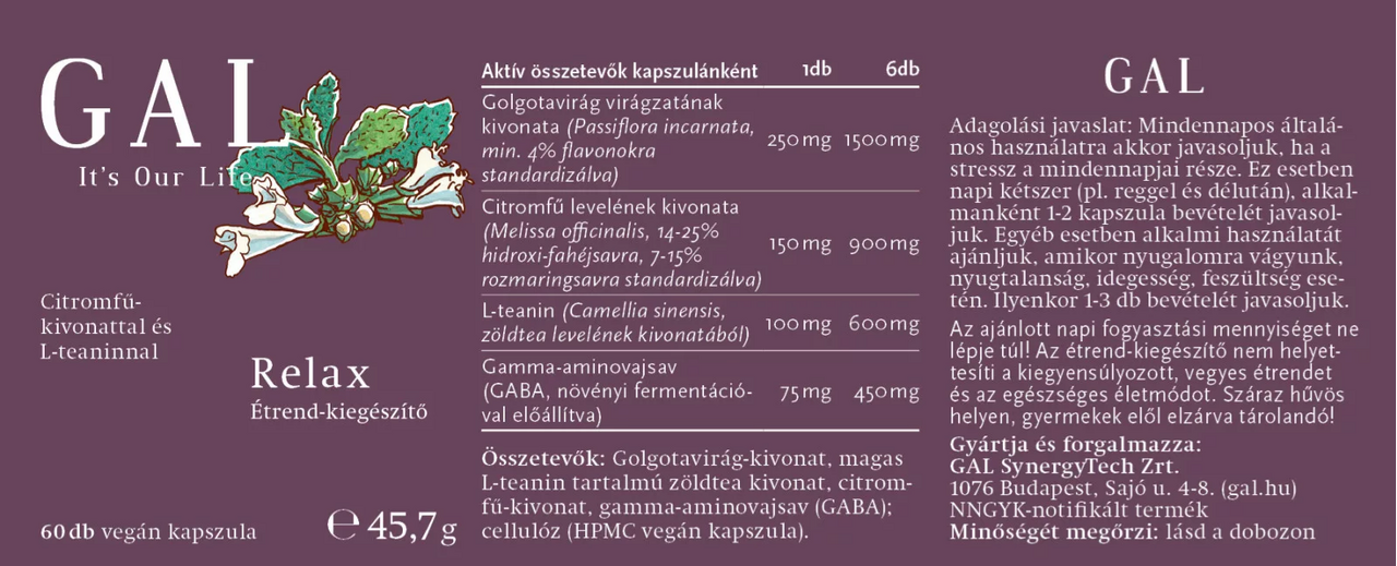 GAL Relax összetevők GAL Relax összetevők