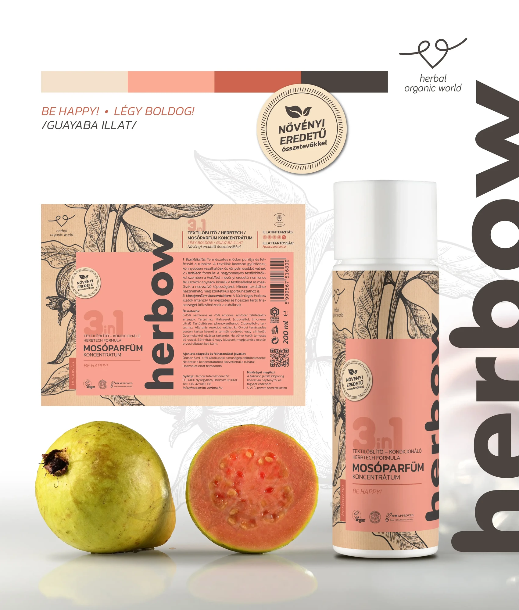 Herbow 3in1 Öblítő és kondicionáló mosóparfüm koncentrátum Légy boldog! 200ml 40 mosás