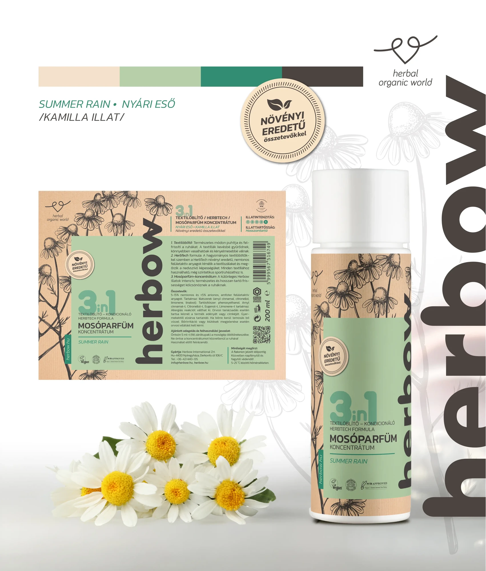 Herbow 3in1 Öblítő és kondicionáló mosóparfüm koncentrátum Nyári eső 200ml 40 mosás