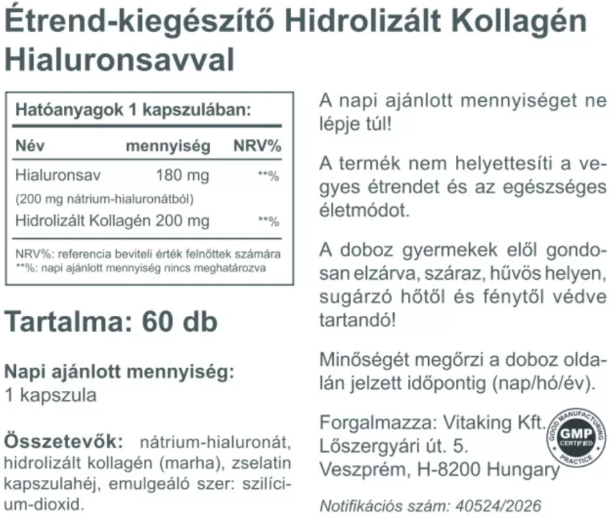VK Hyaluronsav + Kollagén 60db