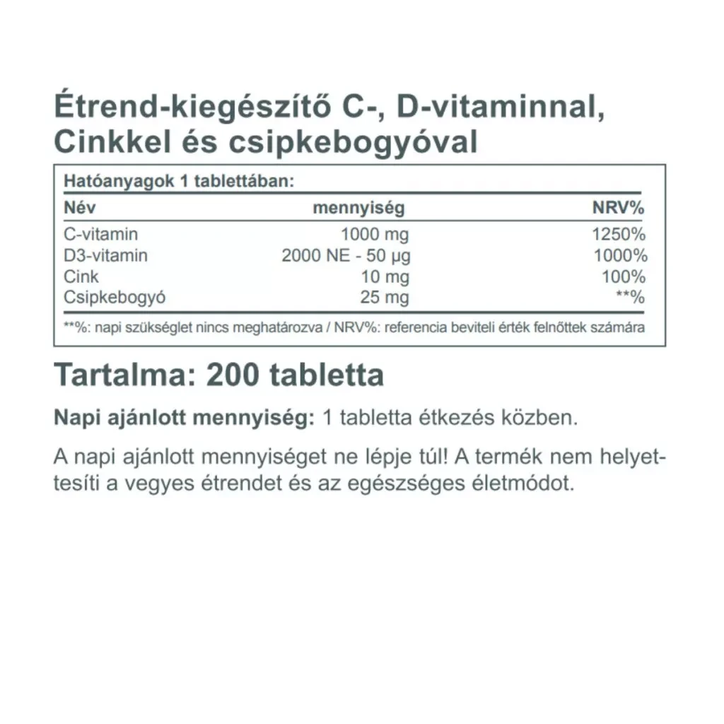 Vitaking C-vitamin +D-vitamin +Cink 200 db