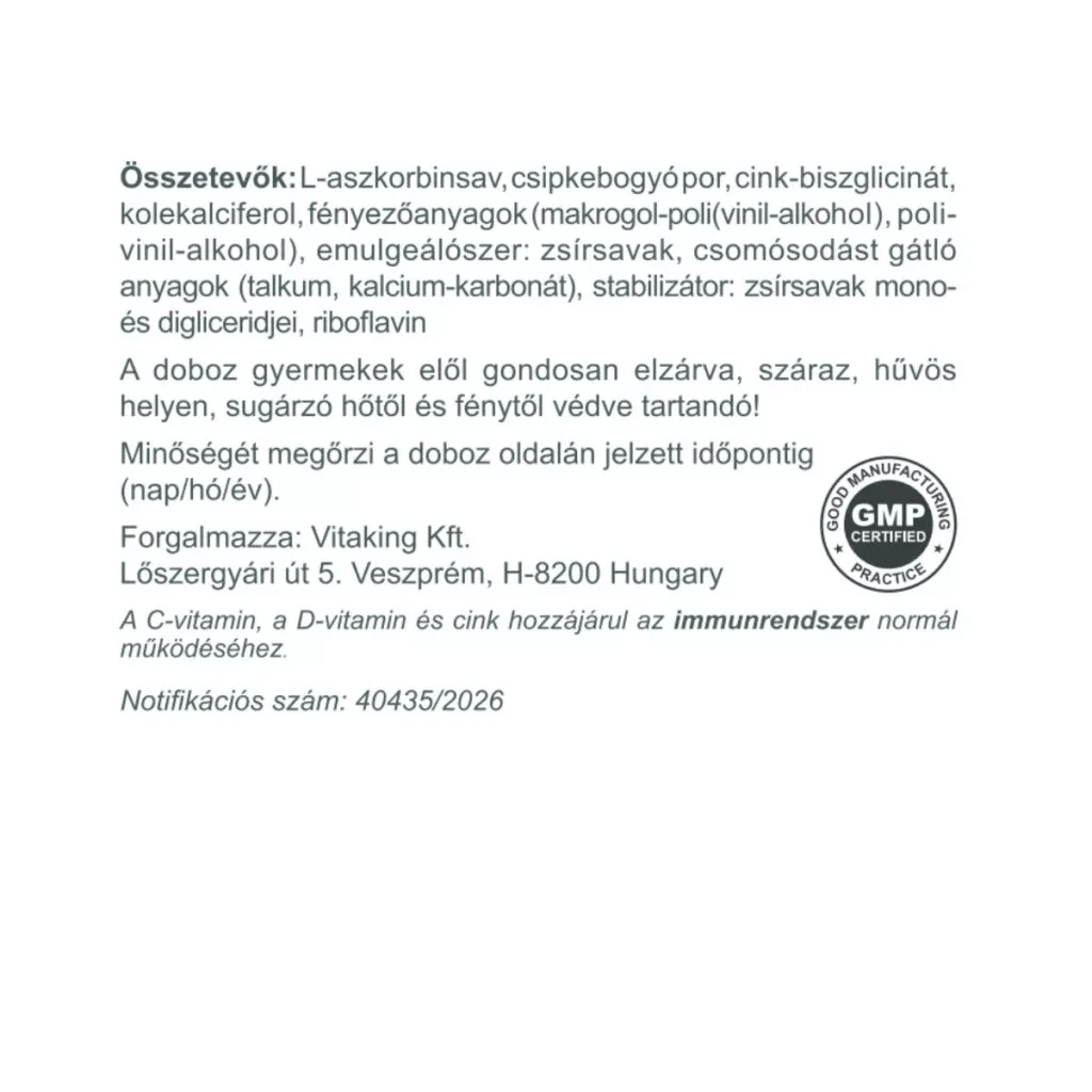 Vitaking C-vitamin +D-vitamin +Cink 200 db