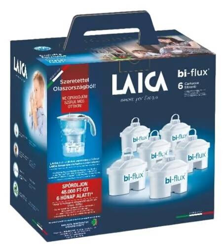 Laica 6db-os bi-flux univerzális szűrőbetét Laica Stream Line fehér kancsóval 1db