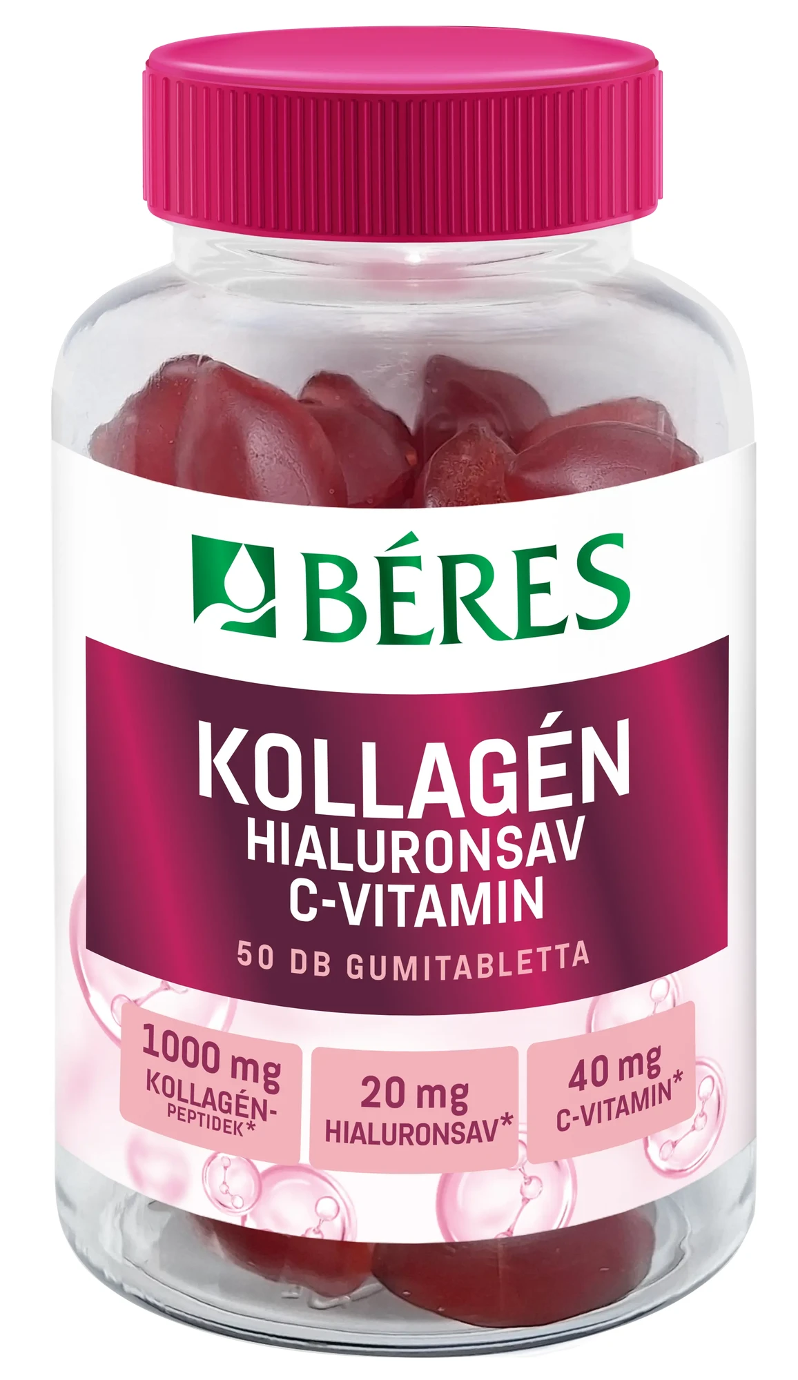 Béres Kollagén, Hialuronsav, C-vitamin cukormentes gumitabletta 50 db