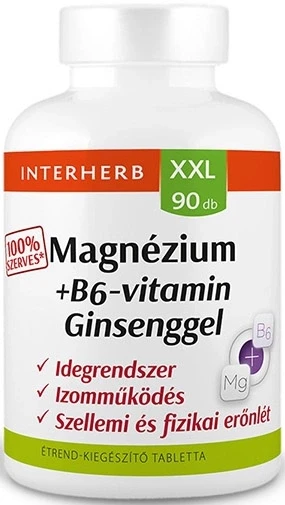 Interherb XXL Magnézium+B6-vitamin+Ginsenggel 100% szerves tabletta 90db