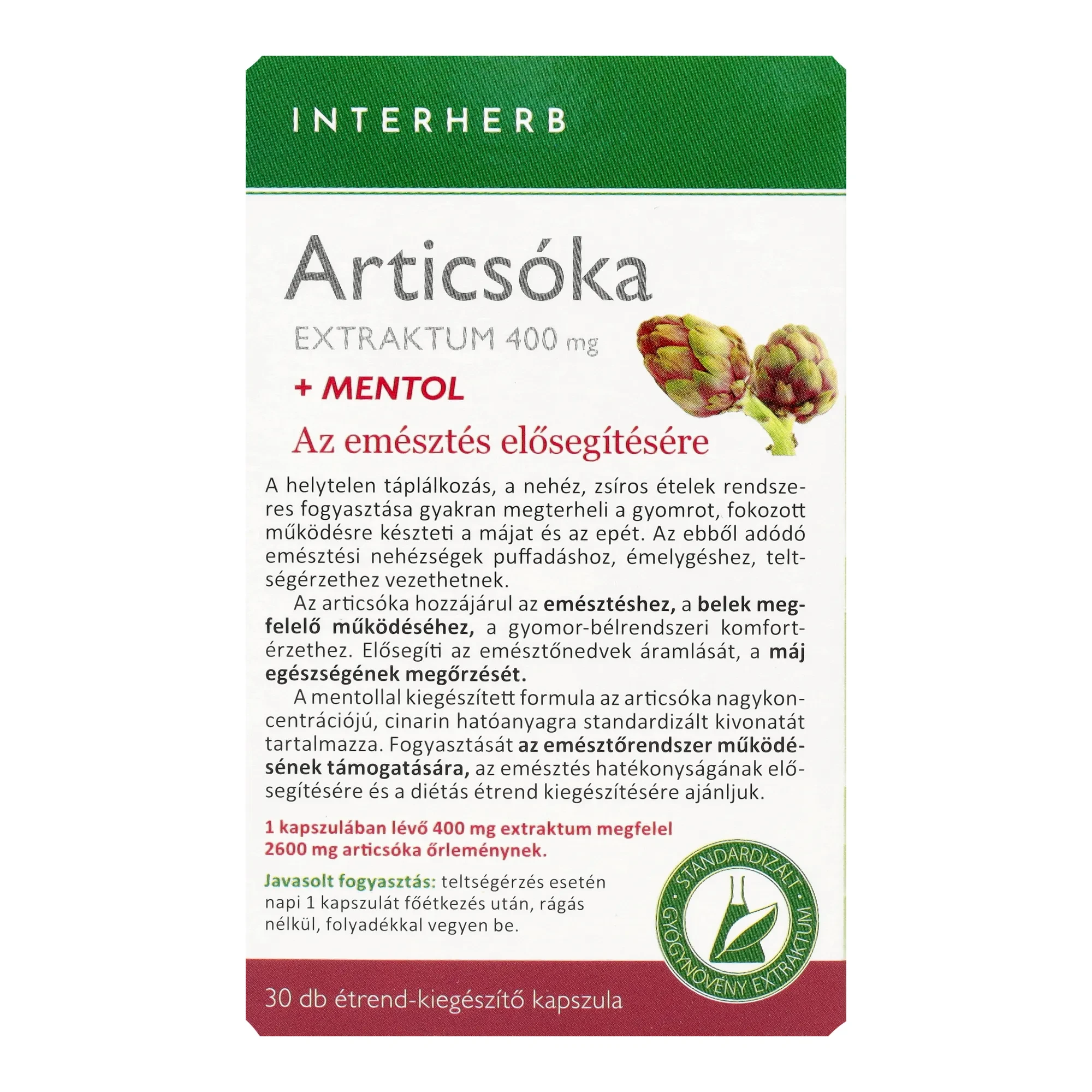 Interherb NAPI1 Articsóka Extraktum + Mentol 400mg 30db