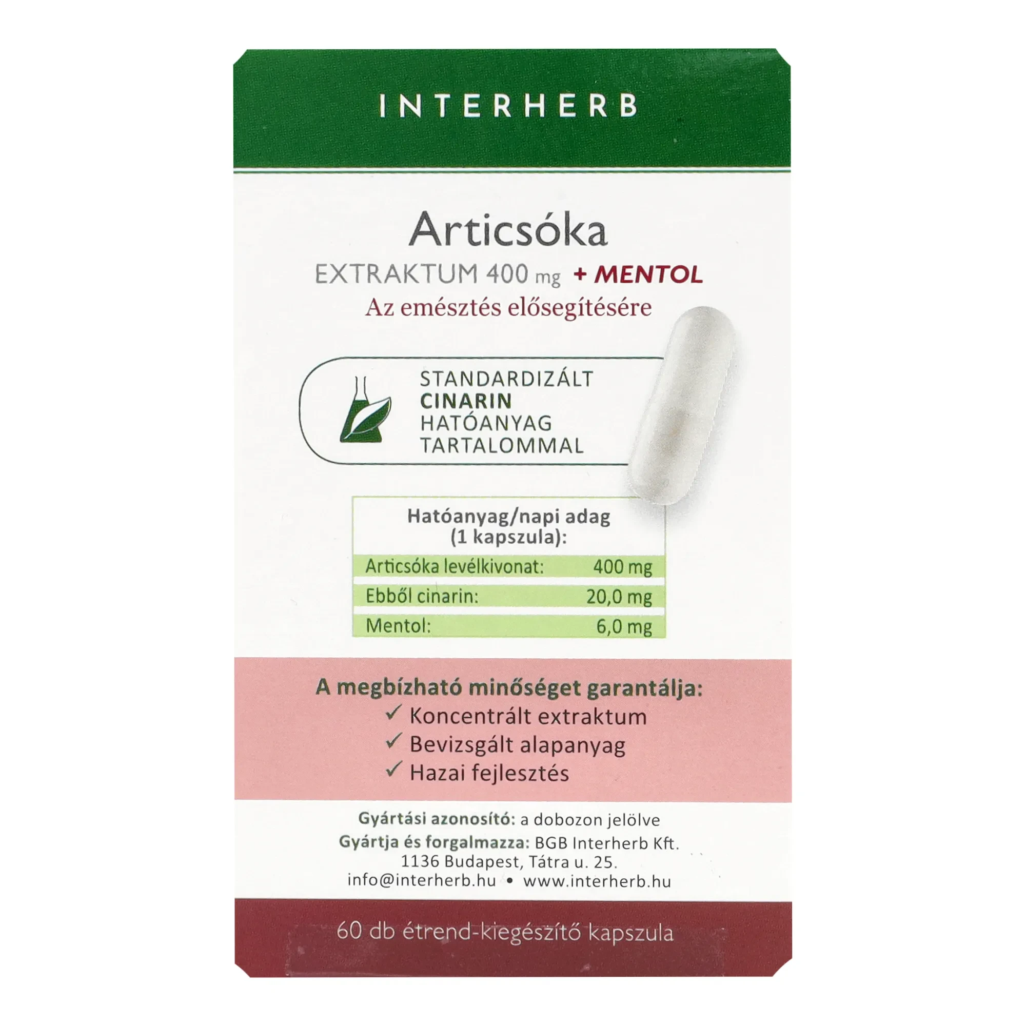 Interherb NAPI1 Articsóka Extraktum + Mentol 400mg 60db