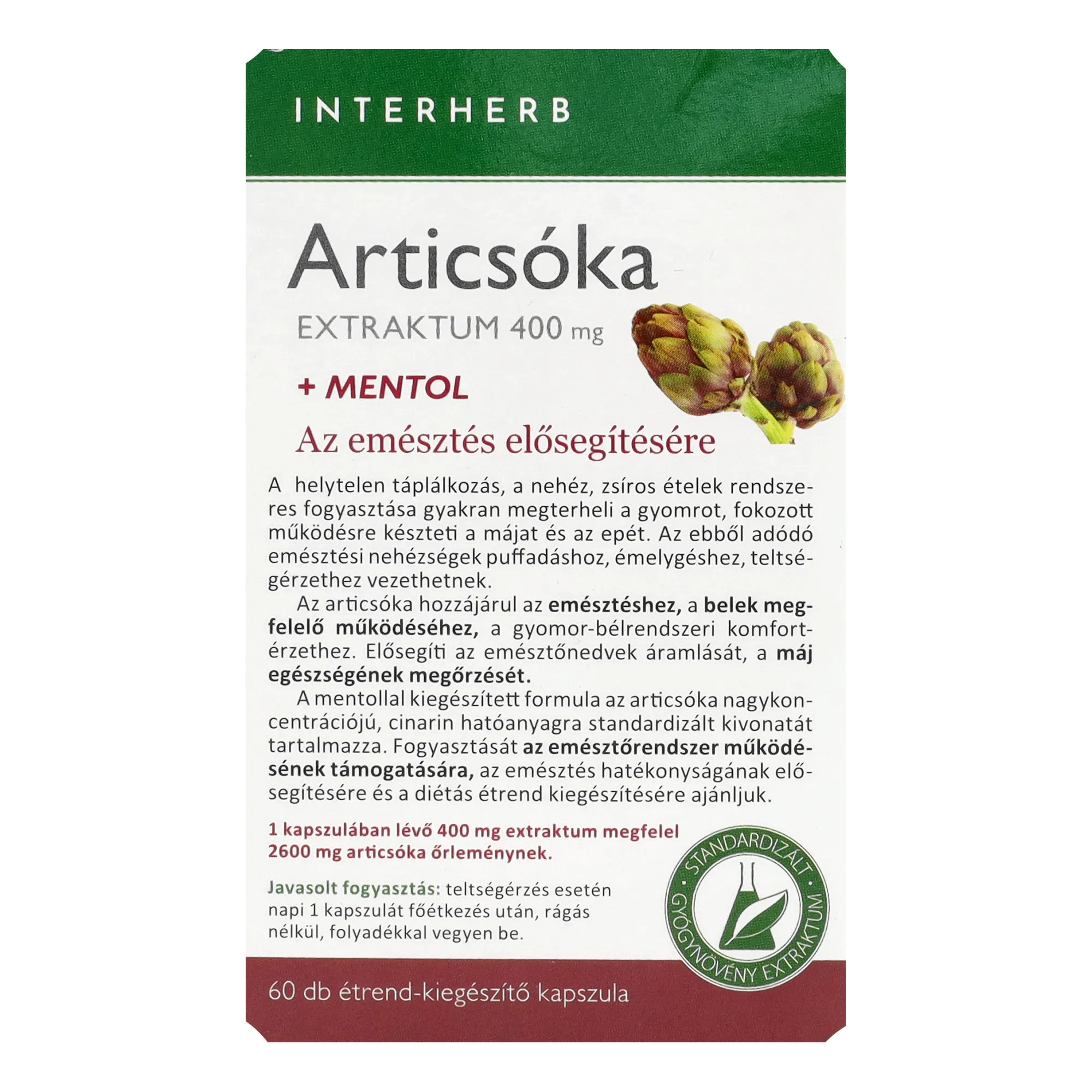 Interherb NAPI1 Articsóka Extraktum + Mentol 400mg 60db