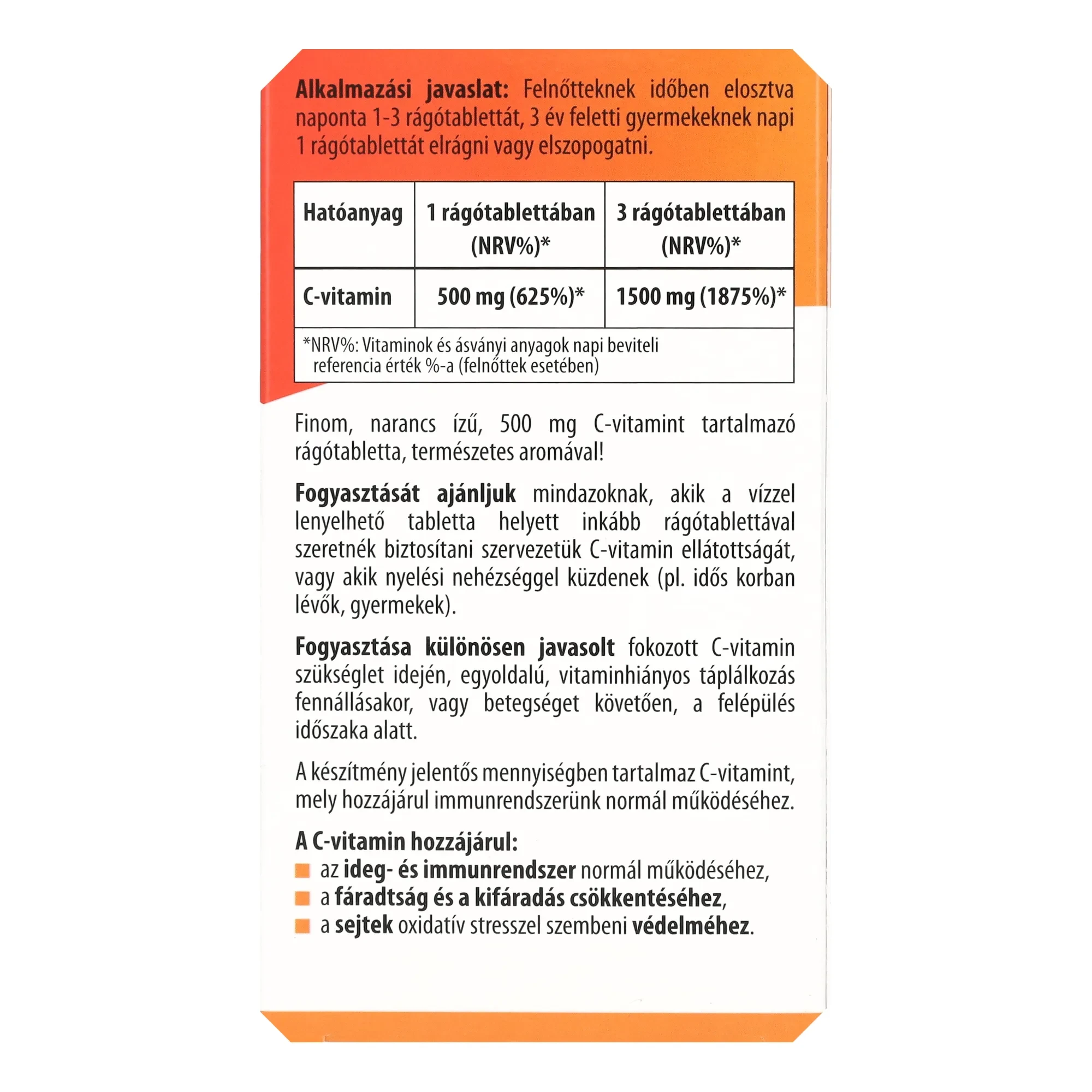 BioCo Narancs ízű C-vitamin 500 mg rágótabletta 100db