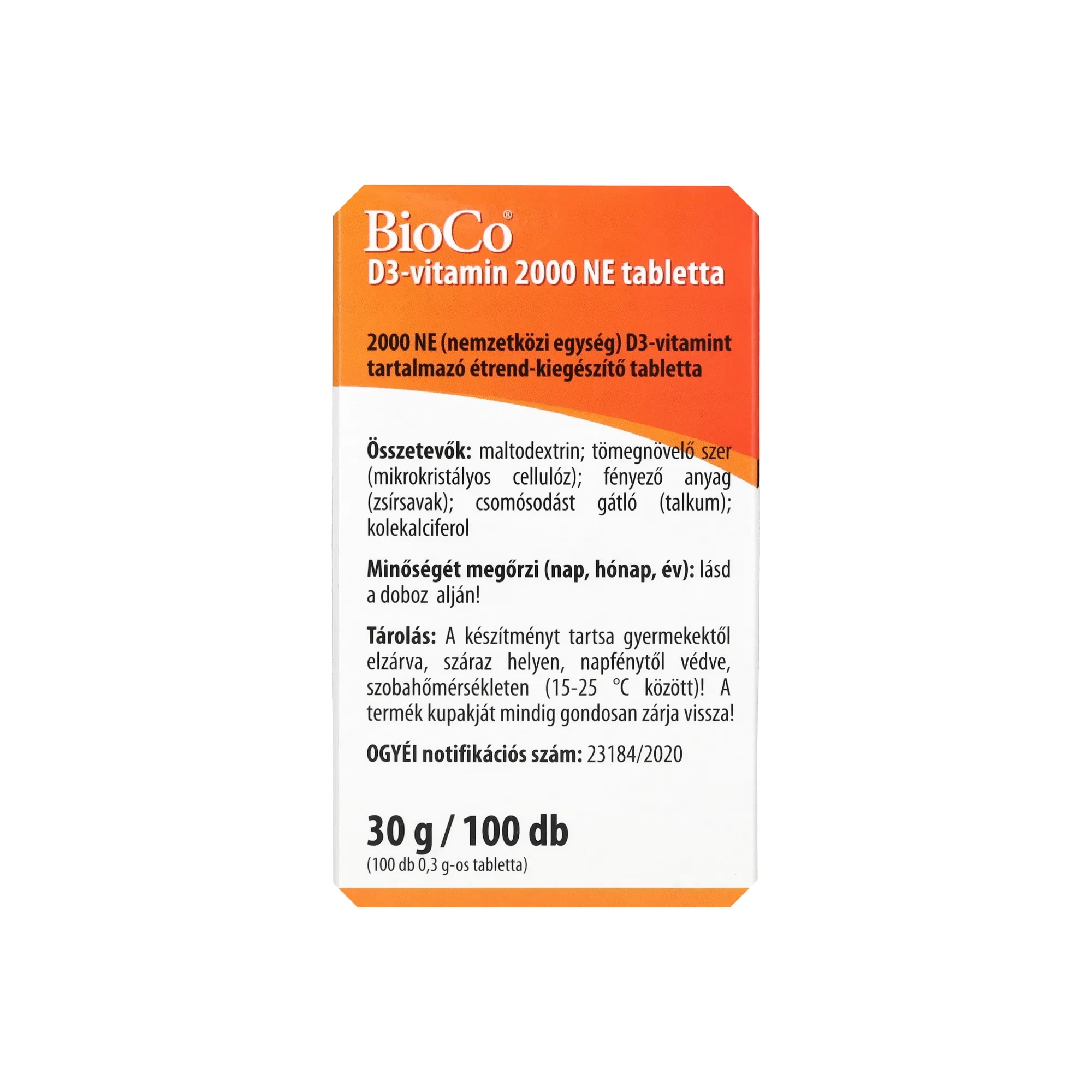 BioCo D3 2000NE Vitamin tabletta 100db