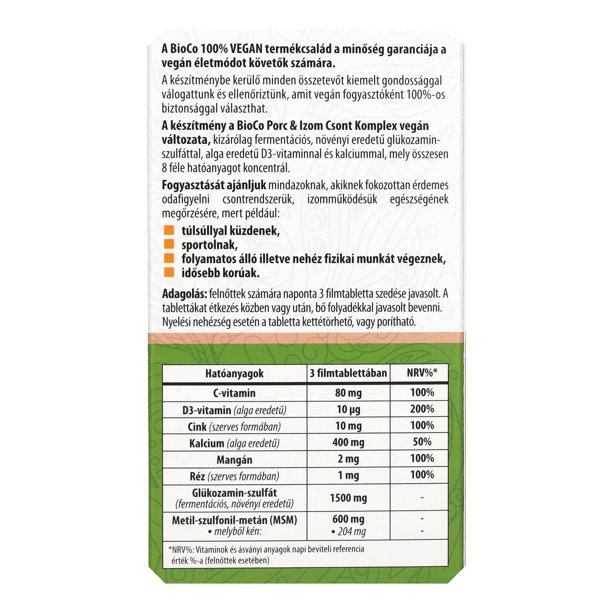 BioCo 100% VEGAN Porc & Izom Csont komplex 90db