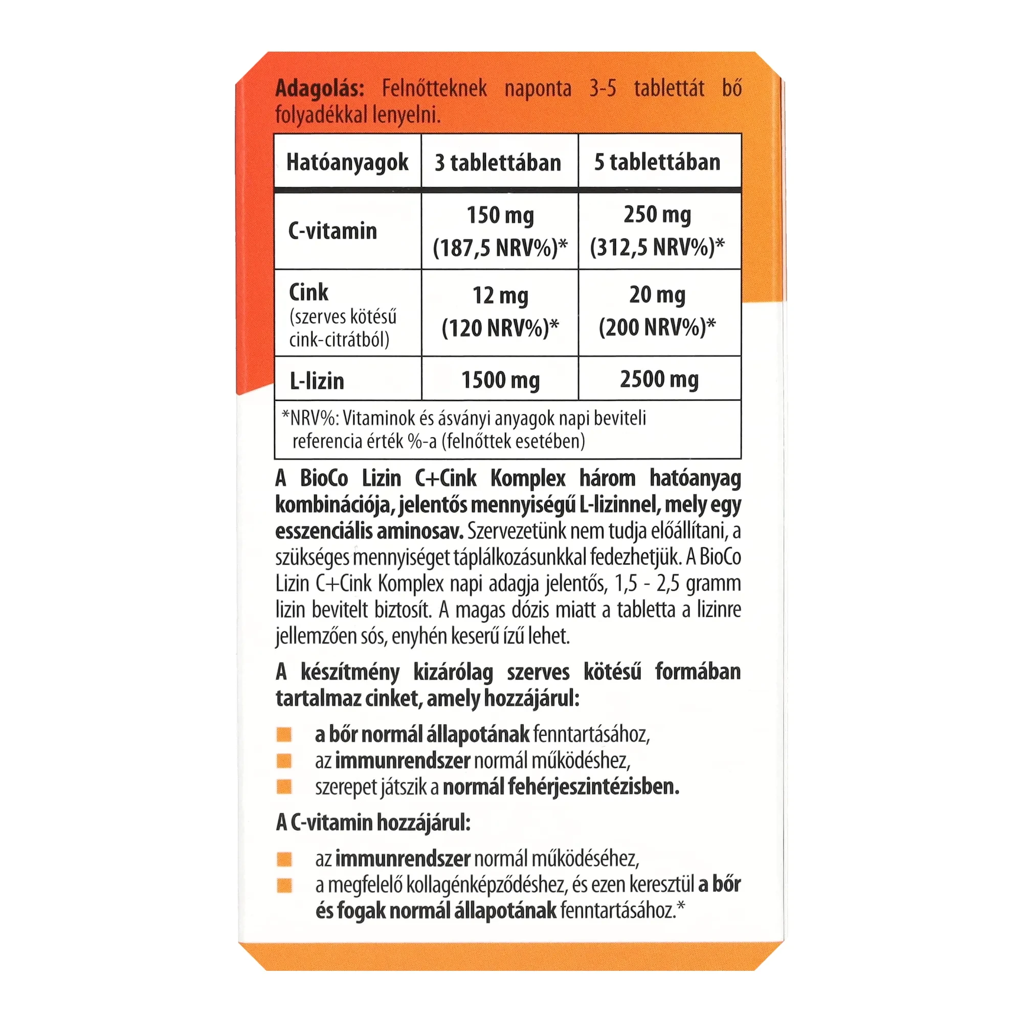 BioCo Lizin C+Cink Komplex 30db