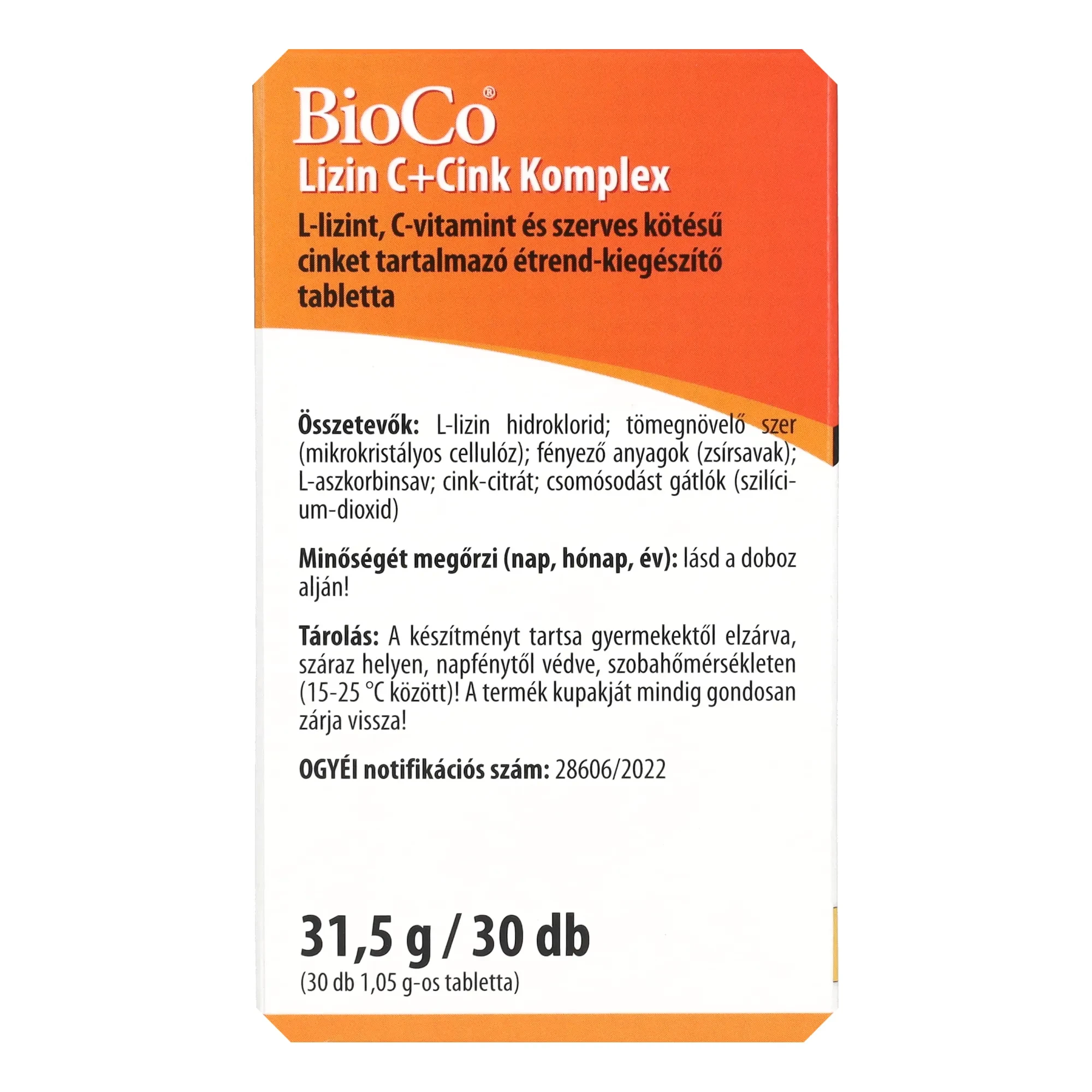 BioCo Lizin C+Cink Komplex 30db