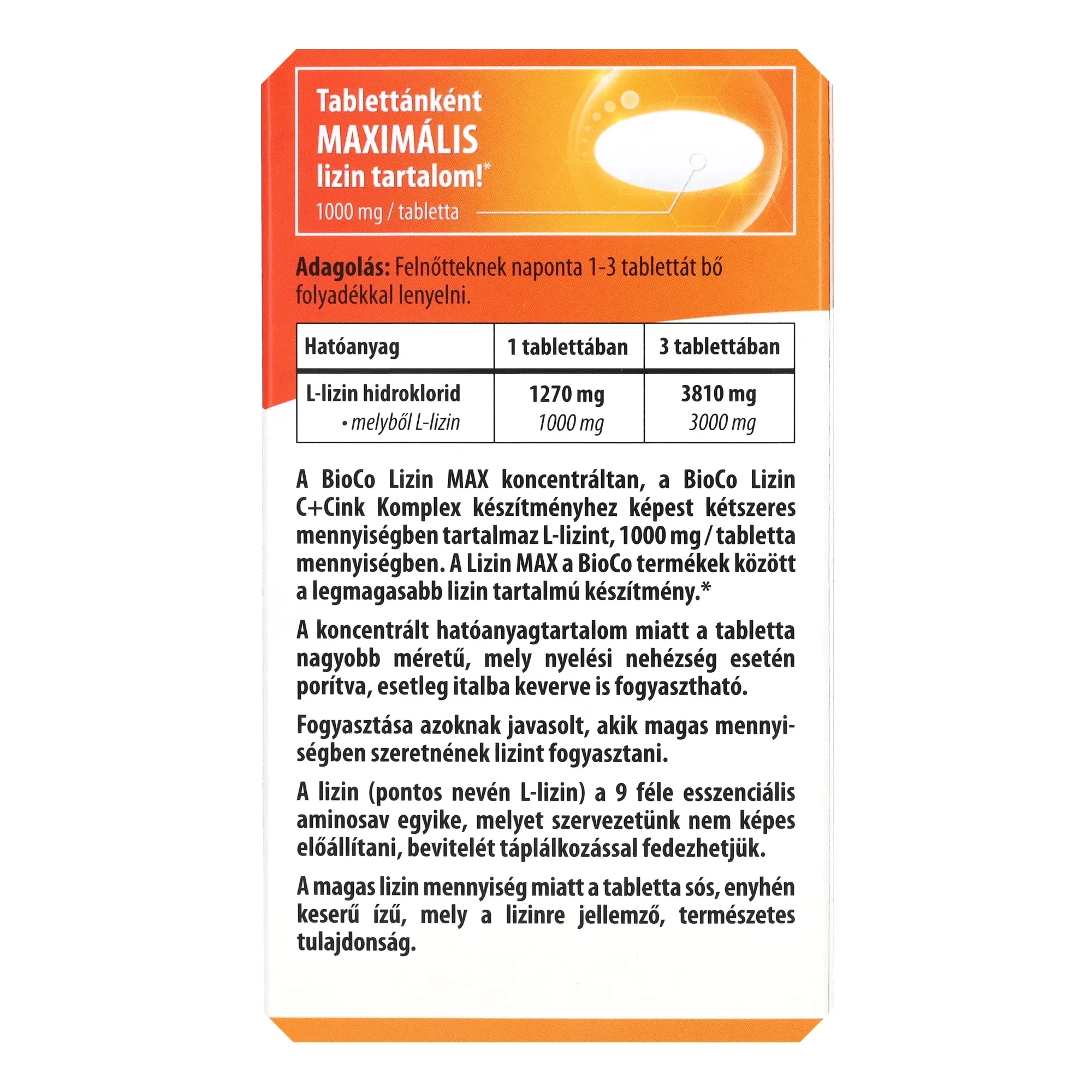 BioCo Lizin Max 1000mg Megapack tabletta 100db
