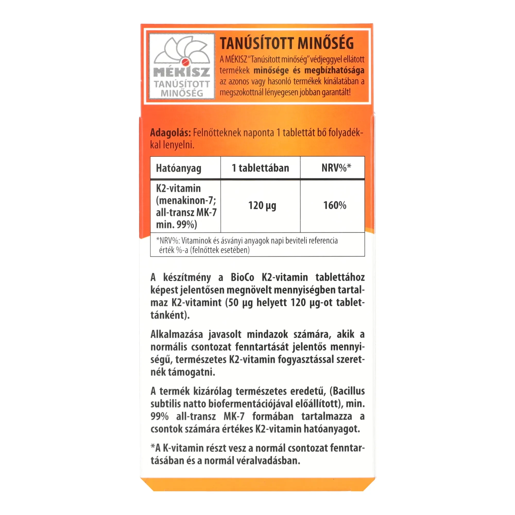 BioCo K2 forte tabletta 60db 120mcg