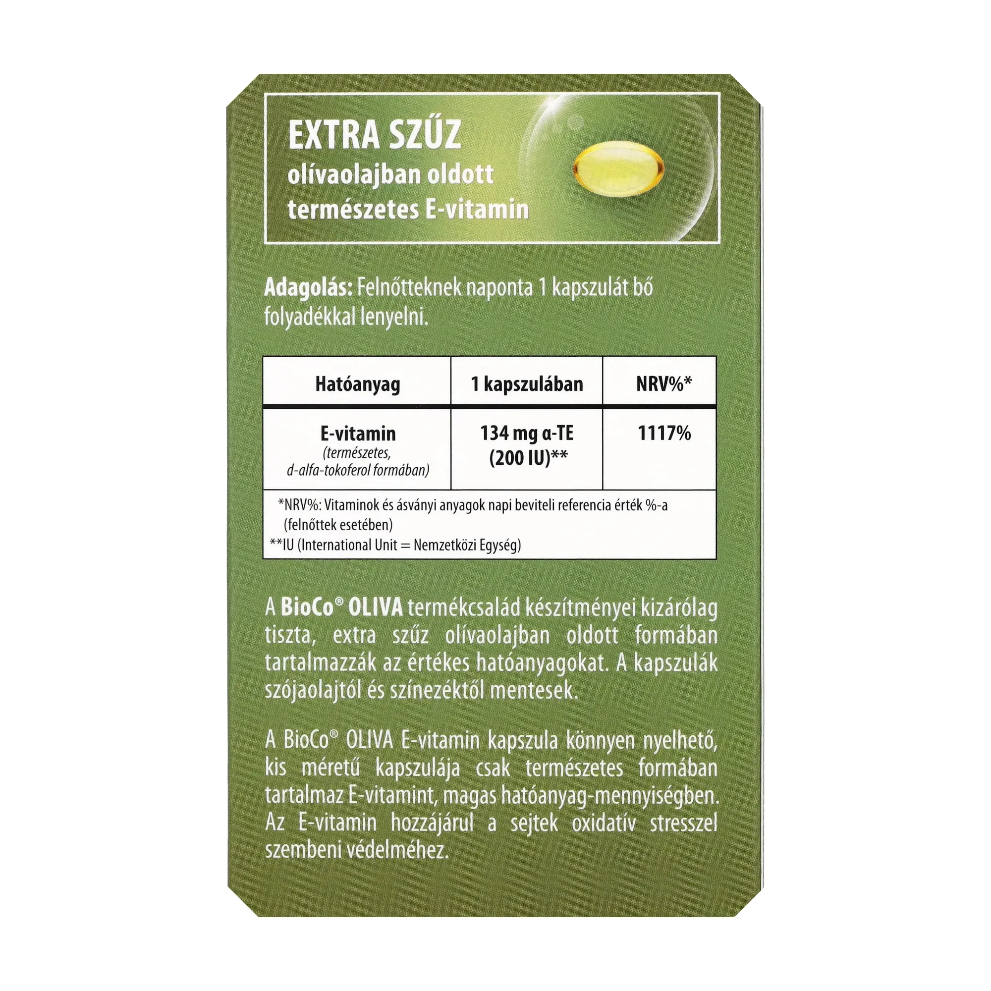 BioCo OLIVA Természetes E-vitamin 200 IU lágyzselatin kapszula 60 db