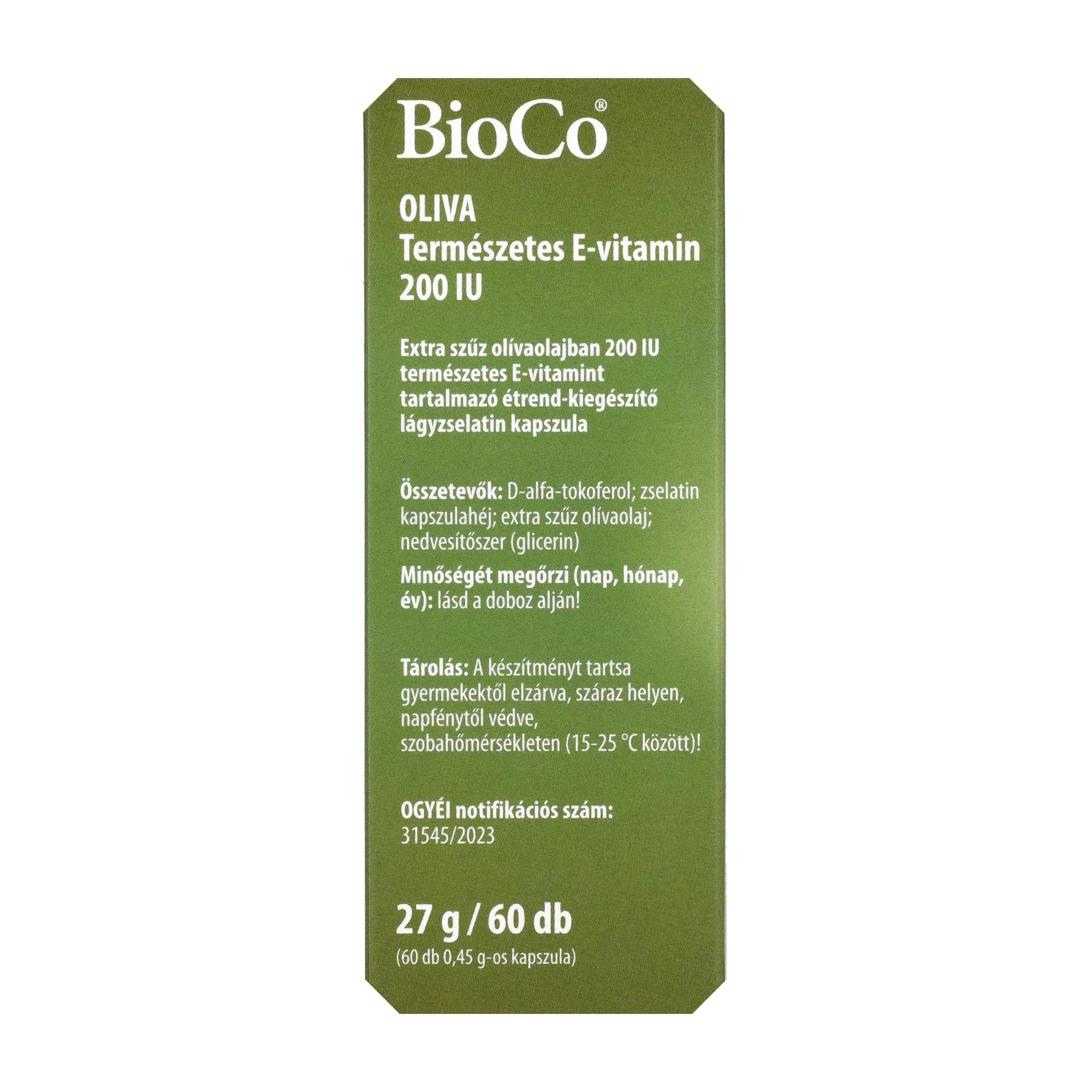 BioCo OLIVA Természetes E-vitamin 200 IU lágyzselatin kapszula 60 db