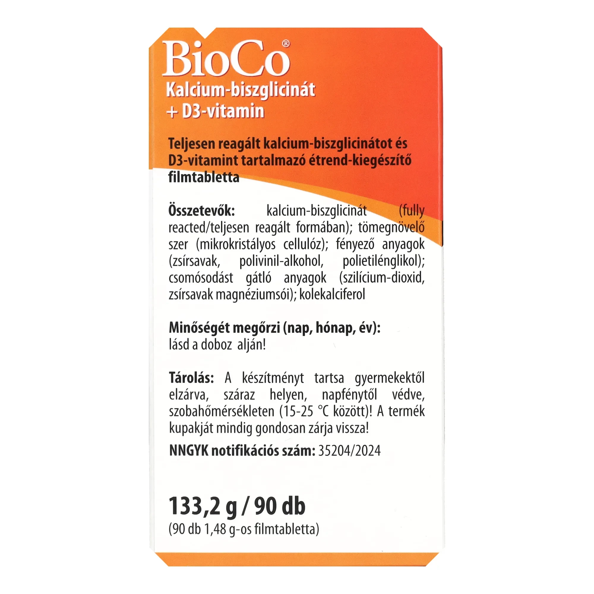 BioCo Kalcium-biszglicinát + D3-vitamin MEGAPACK 90db