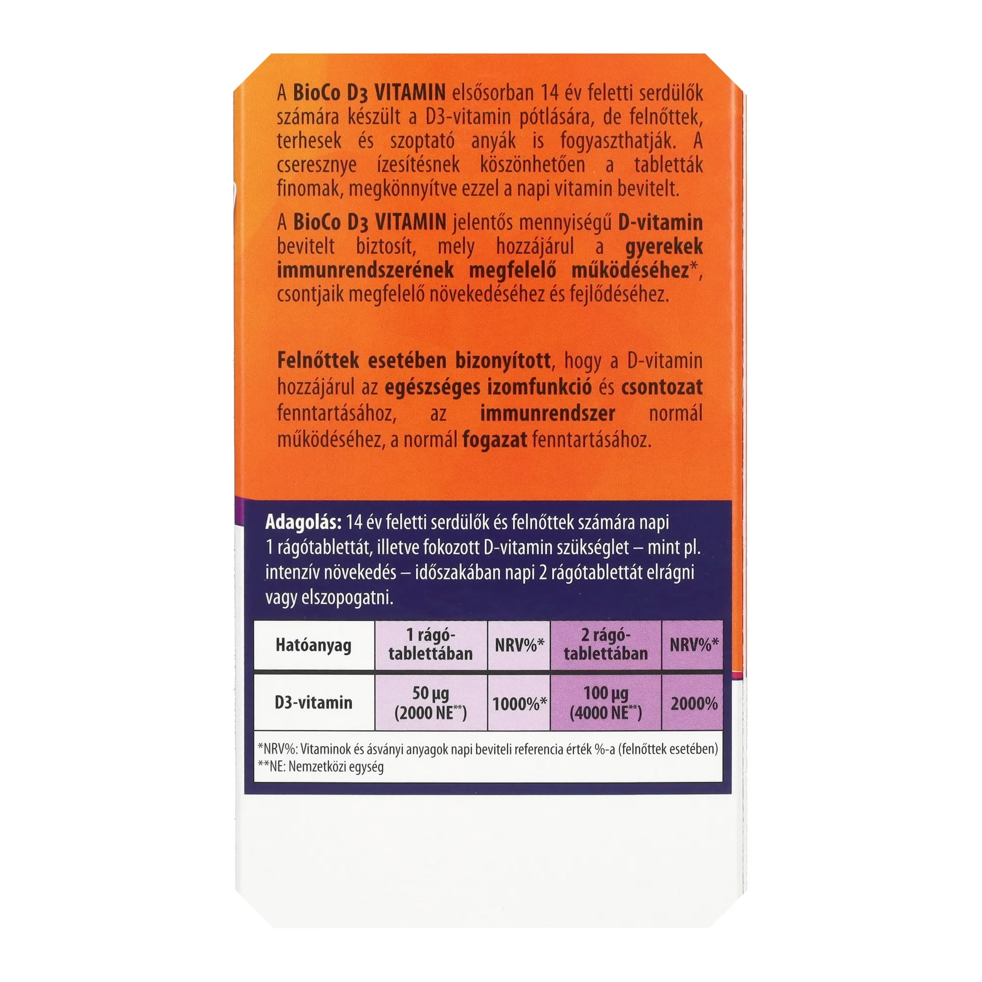 BioCo D3-vitamin 2000 NE cseresznye ízű rágótabletta 90db