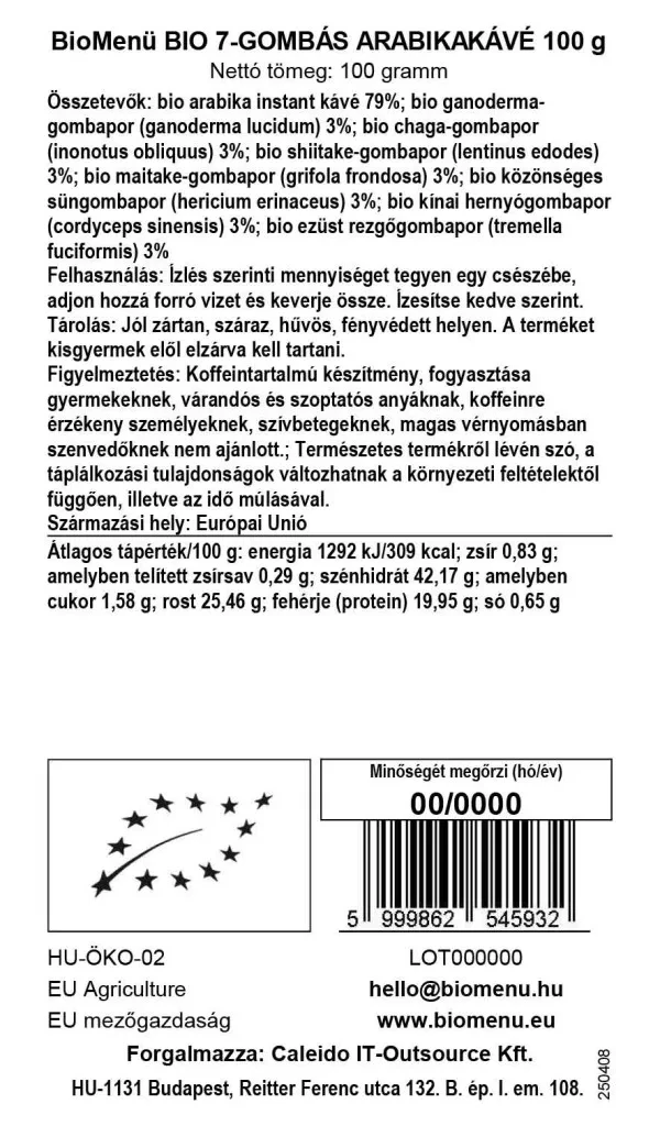 BioMenü BIO 7-Gombás Arabikakávé 100g