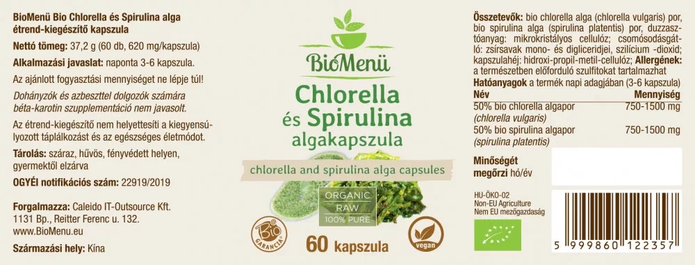 BioMenü BIO CHLORELLA és SPIRULINA ALGA kapszula 60 db