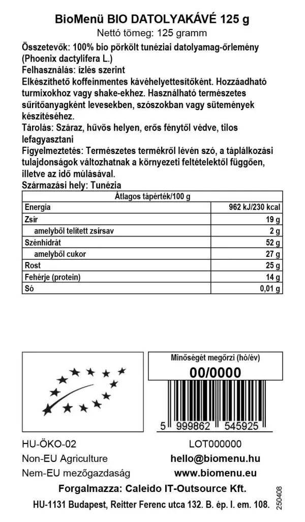 BioMenü BIO Datolyakávé 125g