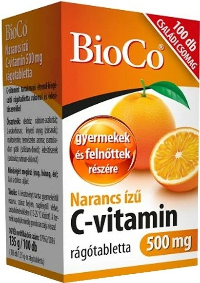 BioCo Narancs ízű C-vitamin 500 mg rágótabletta 100db
