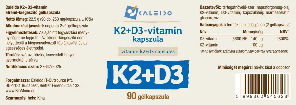 Caleido K2+D3 Vitamin kapszula 90 db