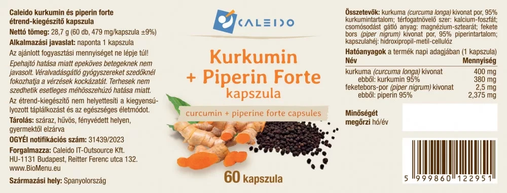 Caleido Kurkumin+Piperin Forte kapszula 60 db