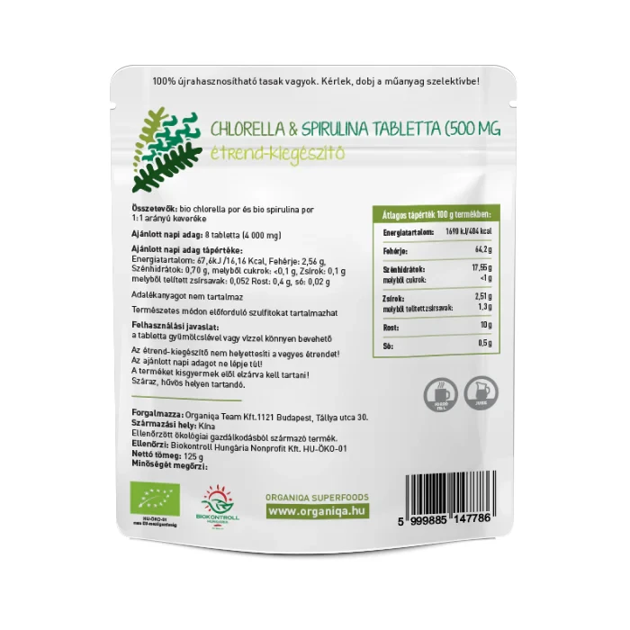 Organiqa BIO Chlorella & Spirulina tabletta 250 db