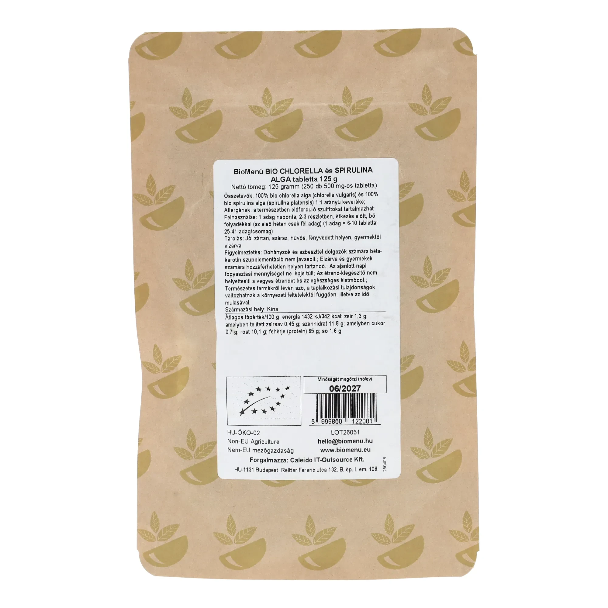 BioMenü BIO CHLORELLA és SPIRULINA tabletta 125 g  (250 db)
