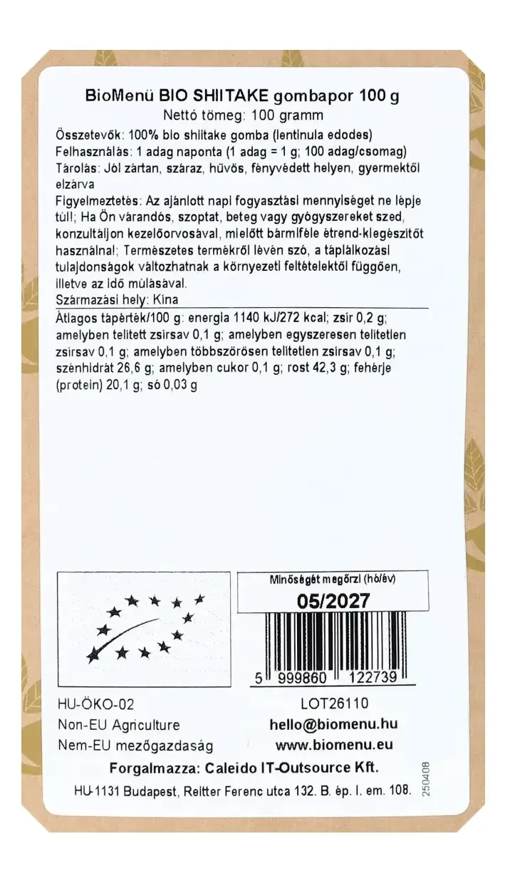 BioMenü BIO SHIITAKE gombapor 100 g