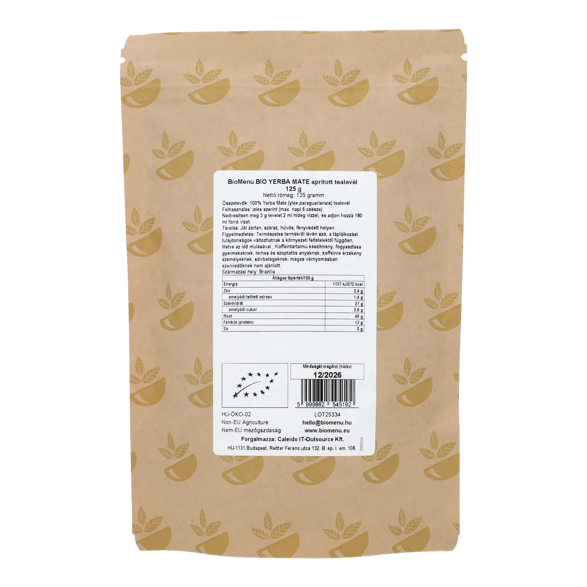 Biomenü BIO YERBA MATE Aprított Tealevél 125 g